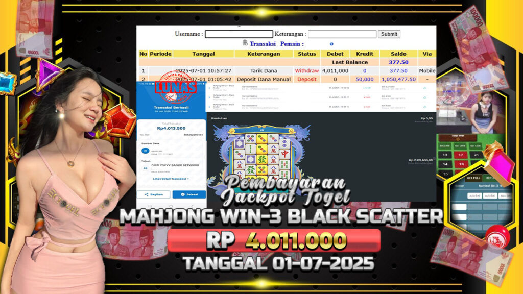 BUKTI JACKPOT SLOT MAHJONG WINS 3-BLACK SCATTER TERPERCAYA DI INDONESIA TGL 01-07-2025