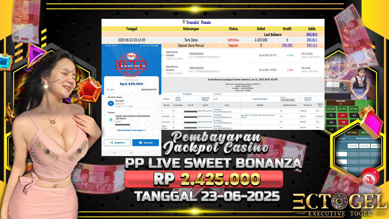 BUKTI JACKPOT CASINO PP LIVE SWEET BONANZA CANDY LAND TERPERCAYA DI INDONESIA TGL 23-06-2025