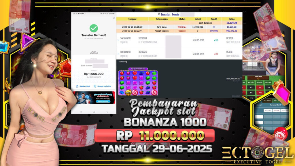 BUKTI JACKPOT SLOT SWEET BONANZA 1000 TERPERCAYA DI INDONESIA TGL 29-06-2025