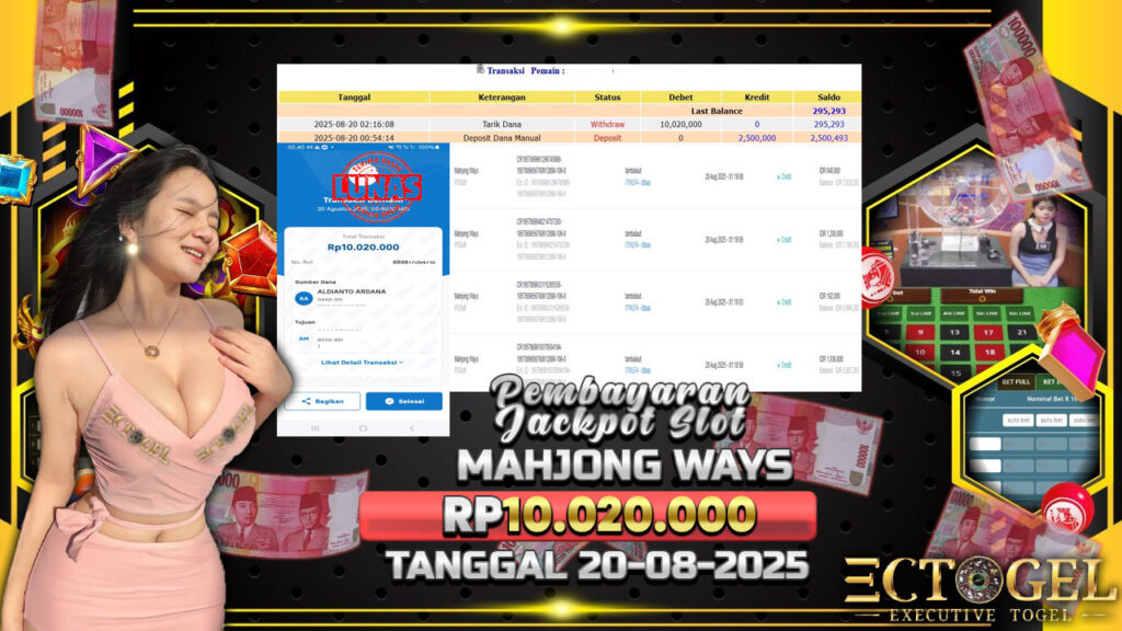BUKTI JACKPOT SLOT MAHJONG WAYS TERPERCAYA DI INDONESIA TGL  20-08-2025