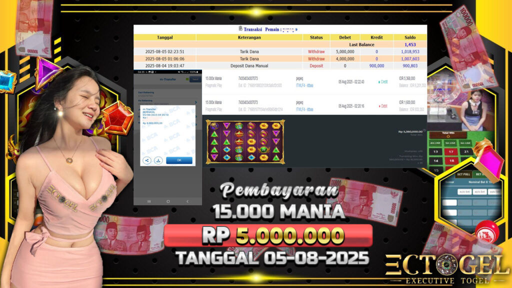 BUKTI JACKPOT SLOT 15.000 MANIA TERPERCAYA DI INDONESIA TGL 05-08-2025