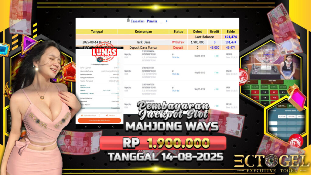 BUKTI JACKPOT SLOT MAHJONG WAYS TERPERCAYA DI INDONESIA TGL 14-08-2025