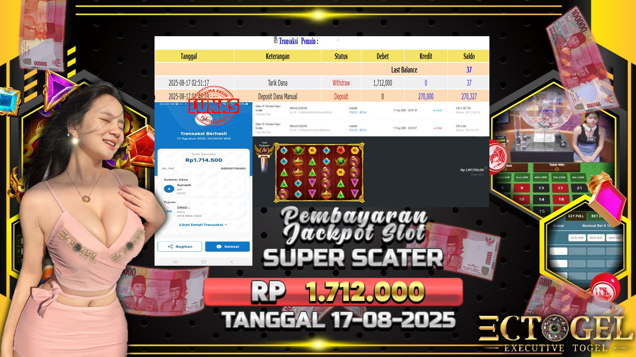 BUKTI JACKPOT SLOT GATES OF OLYMPUS SUPER SCATER TERPERCAYA DI INDONESIA TGL 17-08-2025