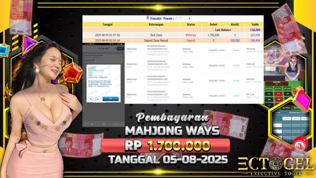 BUKTI JACKPOT SLOT MAHJONG WAYS TERPERCAYA DI INDONESIA TGL 05-08-2025