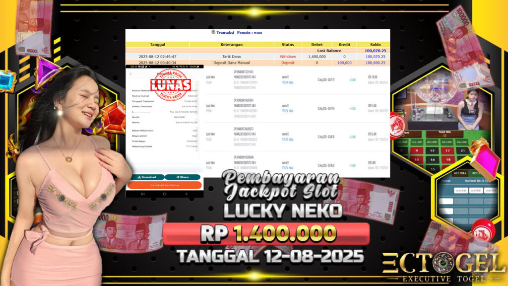 BUKTI JACKPOT SLOT LUCKY NEKO TERPERCAYA DI INDONESIA TGL 12-08-2025