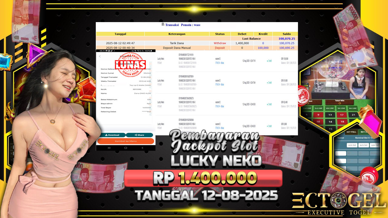 BUKTI JACKPOT SLOT LUCKY NEKO TERPERCAYA DI INDONESIA TGL 12-08-2025
